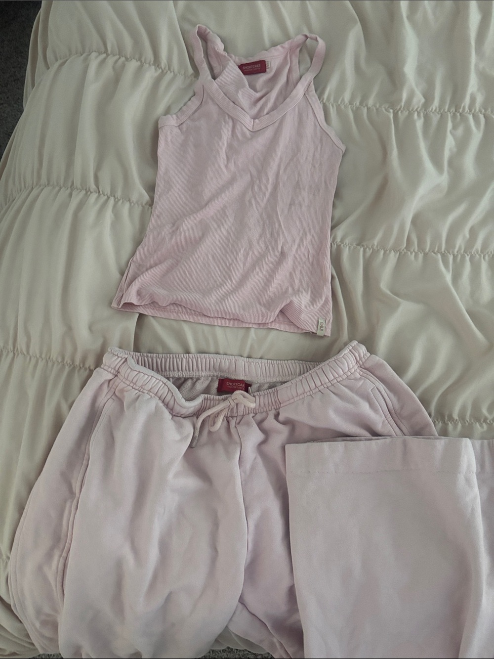 Light Pink Ribbed Tank and Lounge Shorts Set